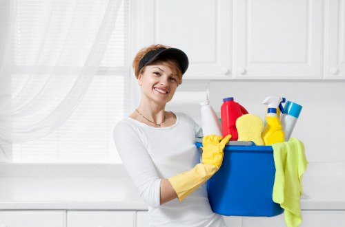 Steam cleaning equipment set up in a Barnes flat with careful access planning
