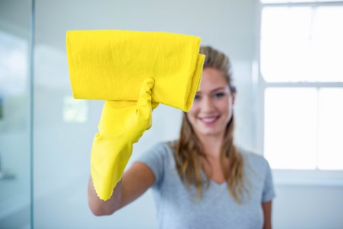 Upholstery specialist treating stains on a living room sofa in Barnes